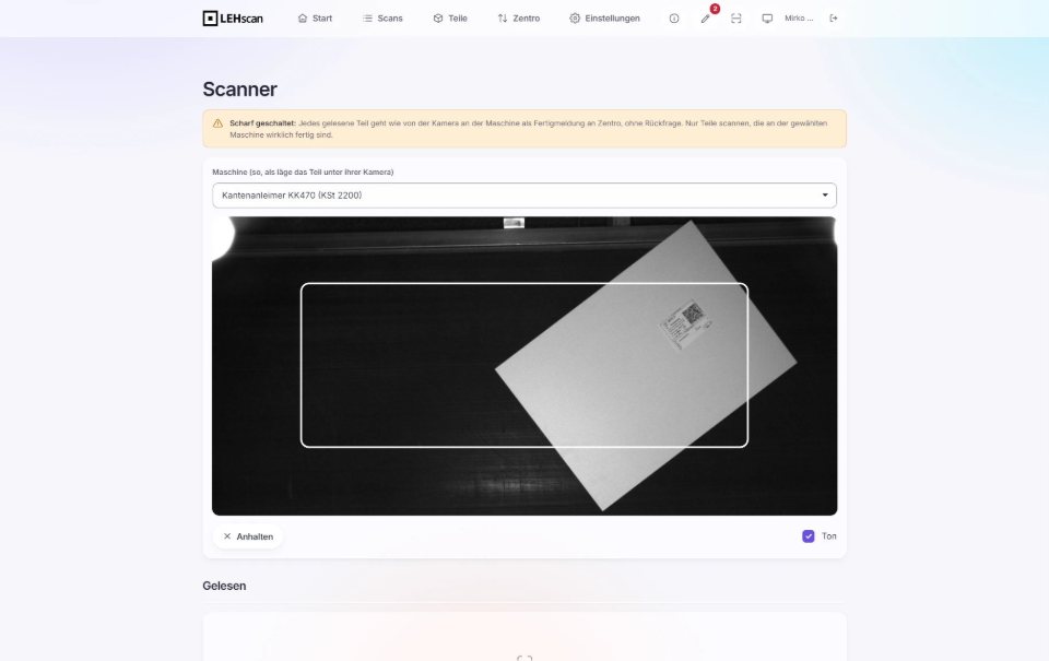 Scanning in the browser: every label read is reported to Zentro as finished